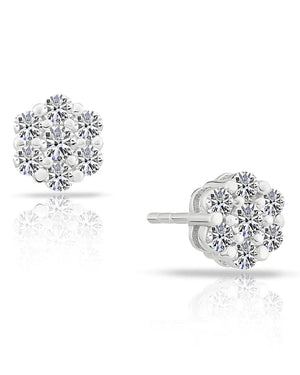Dazzling CZ Tiny Flower Halo Sterling Silver Stud Earrings.