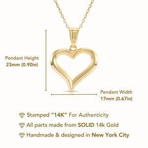 Elegant 14K Yellow Gold Heart Pendant Necklace with 18" Cable Chain.