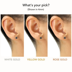 14K Gold Black Onyx Square CZ Studs, Princess-Cut Earrings with Push-Backs