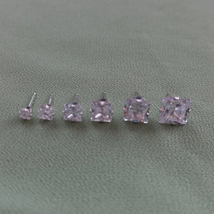 925 Sterling Silver Clear Square Cubic Zirconia Stud Earrings