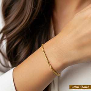 14K Yellow Gold Rope Chain Bracelet, Lobster Lock