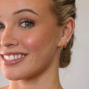 Elegant Gold Plated 925 Sterling Silver Blue Marquise Dangle Hoop Earrings - Perfect Gift for Her.
