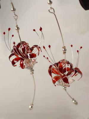 Handmade Japanese Kanzashi Earrings,Glass Resin,Spider Lily Earrings,Anime Accessories,For Wedding, Hanfu Hair Accessoriess,Cosplay Costume