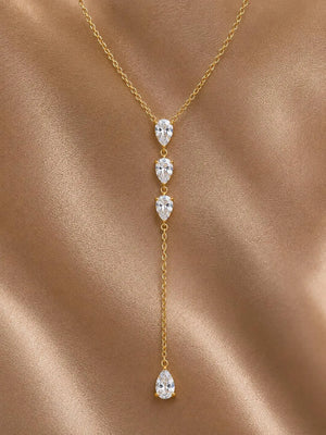 14K Solid Gold 4 Pear Diamond Lariat Necklace, Minimalist Y Drop Necklace, Teardrop Dainty Diamond Jewellery, Gift for Her, DANGLING CARAT