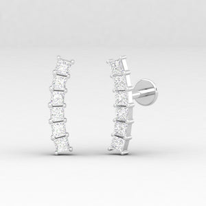Princess Diamond Ear Climber, Princess Diamond Ear Crawler, Gift Idea , Earring for Women, Princess Cut Diamond Earrings, Diamond Earrings