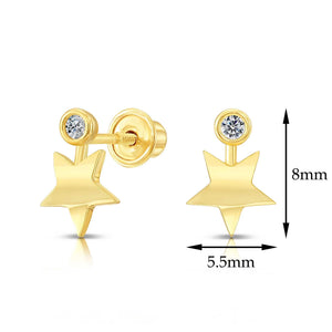 10K Yellow Gold Star and Solitaire Screwback Stud Earrings