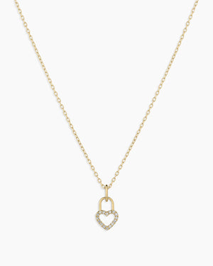Diamond Heart Padlock Charm Necklace
