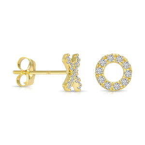 Elegant 14K Yellow Gold XO Stud Earrings - Perfect Hugs and Kisses Gift.