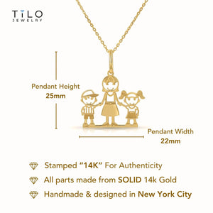 Beautiful 14K Yellow Gold Mom and Children Pendant Necklace.