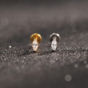 Premium Implant Grade Titanium Marquise Threadless Push Pin Labret Earrings - Flat Back Design for Comfort and Style.