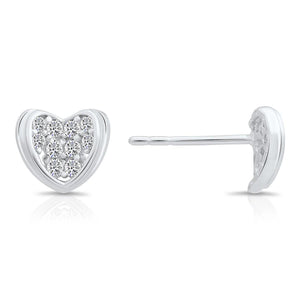 Sparkling Sterling Silver CZ Curved Heart Stud Earrings - Perfect Gift!.