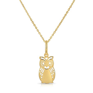 Charming 14K Yellow Gold Owl Pendant Necklace - Elevate Your Elegance with a Whimsical Touch.