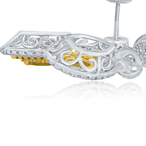 1.62Ct Fancy Yellow Pear Diamond Drop Earrings, 14K White Gold