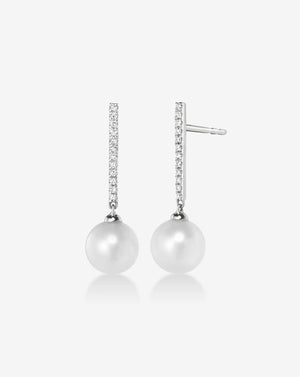 Elegantly Chic Diamond & Pearl Drop Earrings.