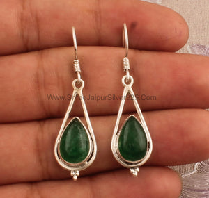 Jade Pear Stone 925 Sterling Silver Earrings, Handmade Designer Jewelry