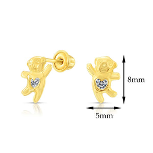 10K Yellow Gold Dancing Bear Stud Earrings