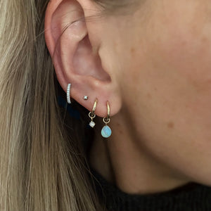 Tiny Ear Stud with Micro Diamond in 9Ct Yellow Gold Natural Tiny Genuine Diamond. Studs Sold as a Single and in a Pair.