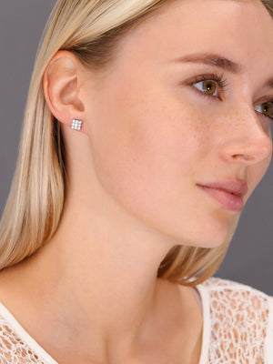 Stylish CZ Square Stud Earrings in Sterling Silver – Unisex Diamond Shape Design.