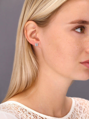 Stunning Sterling Silver CZ Square Halo Stud Earrings.