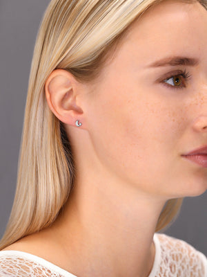 CZ Tiny Moon with Star Stud Earrings in Sterling Silver