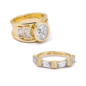 Polly Crystal Ring Stack 18Ct Gold Plate