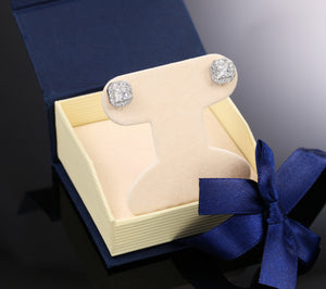 CZ Cushion Cut Halo Stud Earrings in Sterling Silver