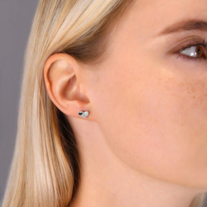 Elegant Sterling Silver CZ Double Heart Stud Earrings.