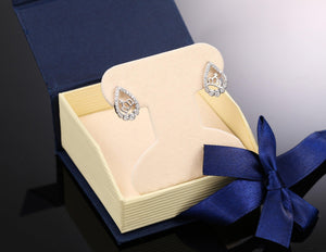 Elegant CZ Teardrop Princess Crown Stud Earrings in Sterling Silver.
