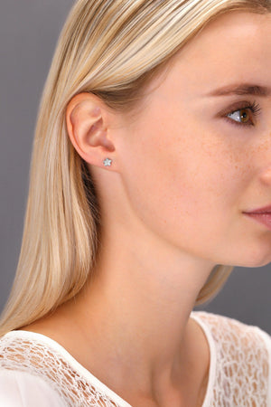 Sterling Silver CZ Little Flower Stud Earrings – Elegant & Chic Jewelry Accessory.