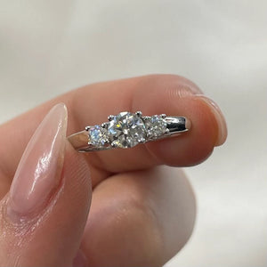 Moissanite Diamond Three Stone Wedding Ring: 925 Sterling Silver Promise Ring