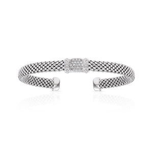 Sterling Silver Simulated Diamond Italian Cuff Bracelet, Fits 7In-8In