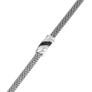 Sterling Silver Twisted Italian CZ Bar Bracelet with Black Stones, 7.5"