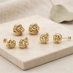 14K Gold Love Knot Push-Back Stud Earrings – 7mm, 9mm, 11mm for Friendship & Unity.