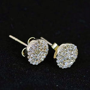Pave Diamond 8MM Disc round Stud Earrings Solid 14K Yellow Gold Fine Jewelry Gift for Her Minimalist Earrings Pushback Jewelry New