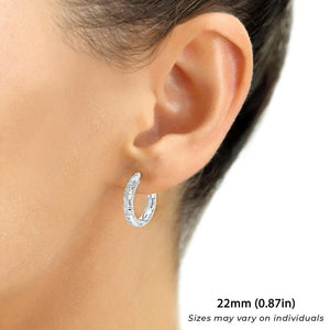Stunning Handmade 925 Sterling Silver Diamond Cut Hoop Earrings - Medium Size.