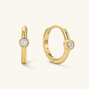Elegant 14K Gold Bezel Diamond Huggie Hoop Earrings - Perfect Gift for Mom.
