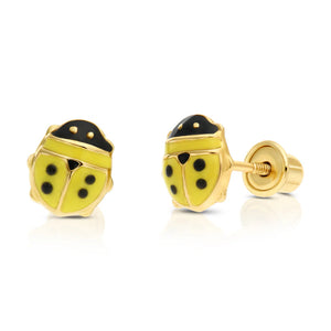14K Yellow Gold Small Yellow Ladybug Stud Earrings