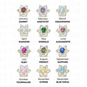Elegant Flower Gemstone Stud Earrings in Sterling Silver - Stunning Simulated Birthstone CZ Jewelry for Women & Girls, Available in 12 Vibrant Colors.
