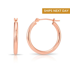 Elegant 10K Rose Gold Handmade Classic Round Hoop Earrings for Everyday Wear.
