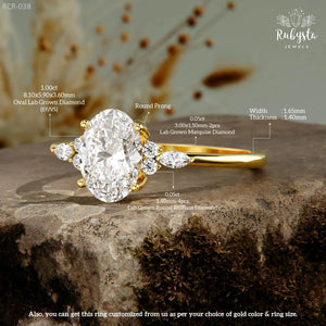 1Ct Oval Lab Diamond Engagement Ring: 14K Gold Promise Ring