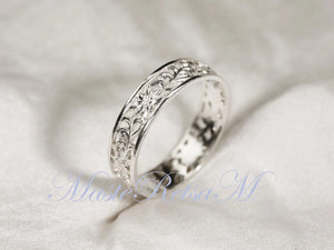 ZP160- Handmade Sterling Silver Openwork Pattern Floral Ring: 18K Gold Vermeil Vintage Band