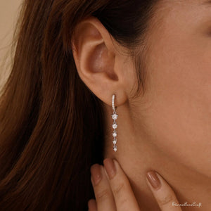 Dainty Diamond Dangle Earrings, Diamond Hoop Huggie Earrings, Drop Earrings for Bride, Wedding Jewellery, Bridesmaid Gifts,Mom Gifts for Her