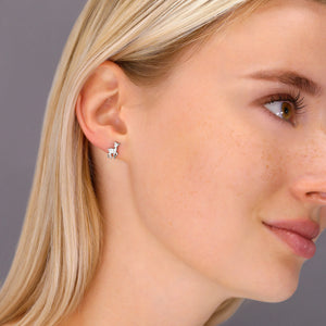 CZ Deer Stud Earrings, Gold Plated in Sterling Silver