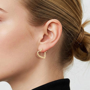 Solid 10K Yellow Gold Heart Shape Hoop Earrings, with Secure Lever Backs, Diamond-Cut Pattern, Italian Style Design, Made in Italy