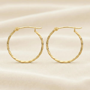 14K Yellow Gold Twisted round Hoop Earrings, 1Mm Thin, Available in All Sizes, Handmade by TILO Jewelry