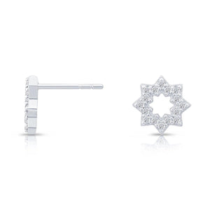Sparkling CZ Halo Star Flower Stud Earrings in Elegant Sterling Silver.