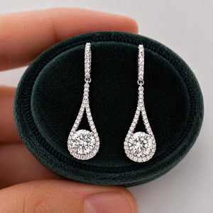 Round Cut 1 Carat VVS Moissanite Diamond Dangle Drop Earrings 925 Sterling Silver