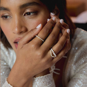 Mini Pearl Band Ring 18Ct Gold Plate