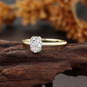 Classic Solitaire Engagement Ring,Yellow Gold Lab Diamond Ring, Oval Cut Wedding Ring, Minimalist Anniversary Ring Women,Bridal Promise Ring
