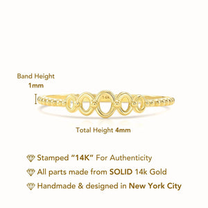 14K Yellow Gold Oval Link Beaded Band Ring - A Chic & Modern Gift for Her Birthday or Everyday Elegance.